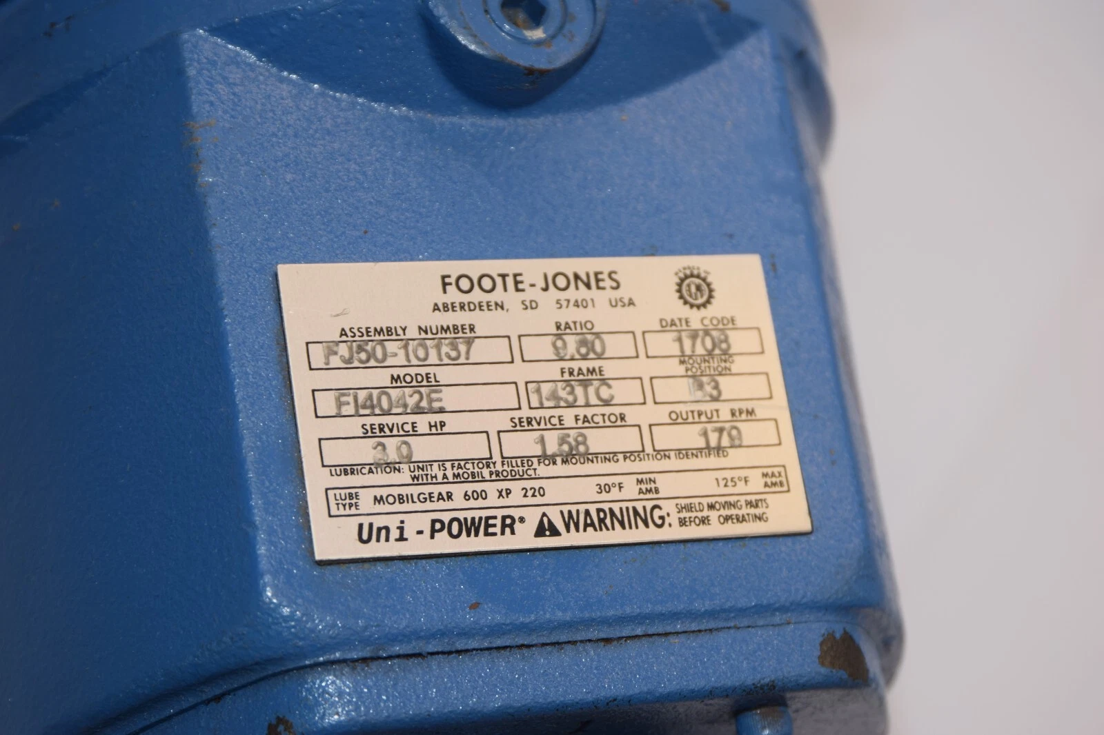 NEW FOOTE-JONES F14042E FJ50-10137 9.80 Ratio 3.0HP 173rpm Gearbox Speed Reducer