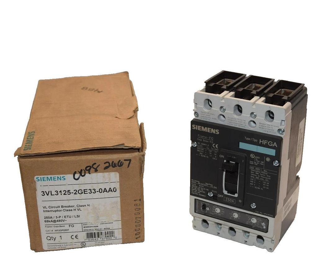 SIEMENS 3VL3125-2GE33-0AA0 CIRCUIT BREAKER 600V 250 Amp 3P HFX3P250 HFGA NEW