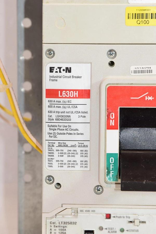Used Eaton L630H LGH3630NN 69D4632G03 3pole 630A 630 A 630 Amp LT325032 trip