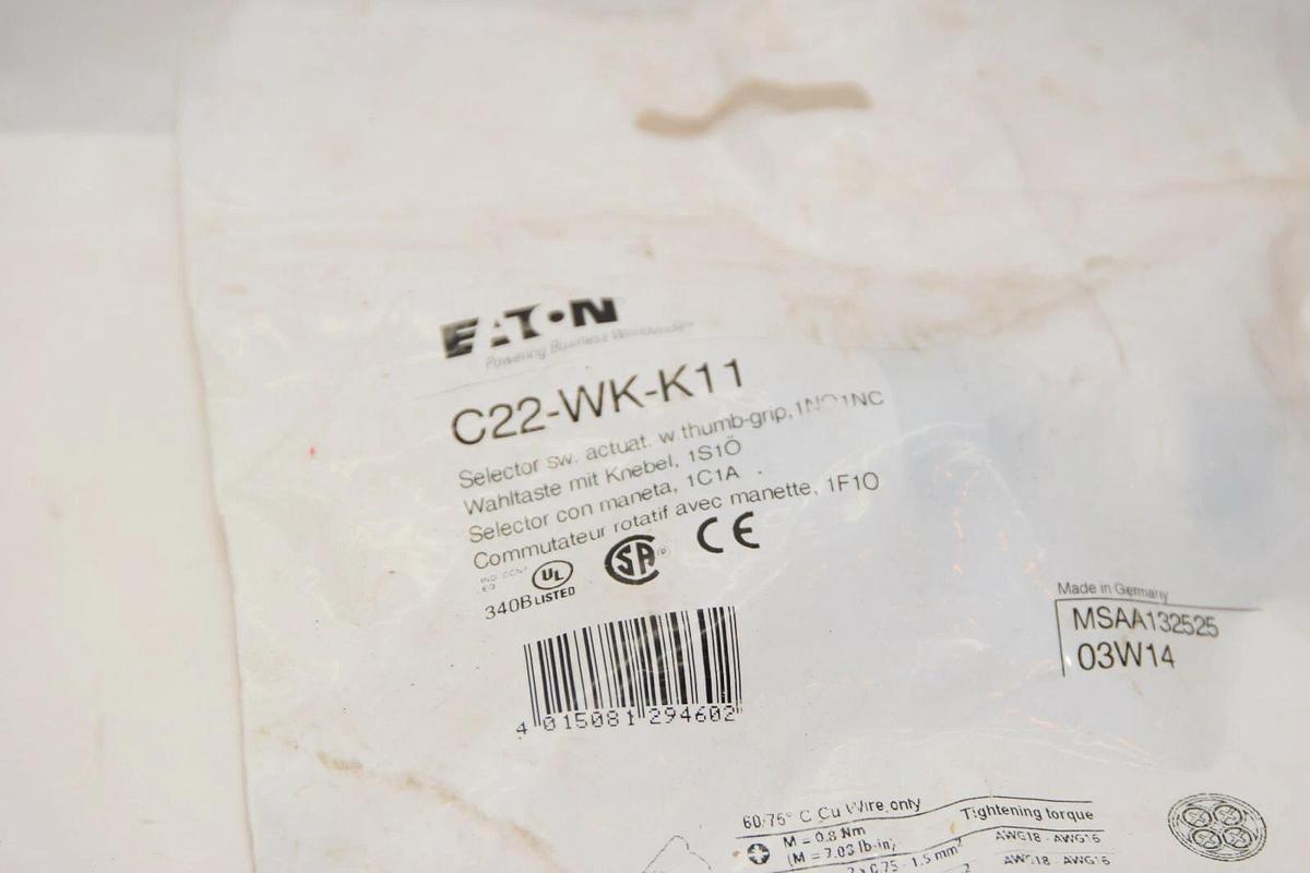 (NEW) EATON CUTLER HAMMER C22-WK-K11 C22WKK11 2 Position Selector Switch