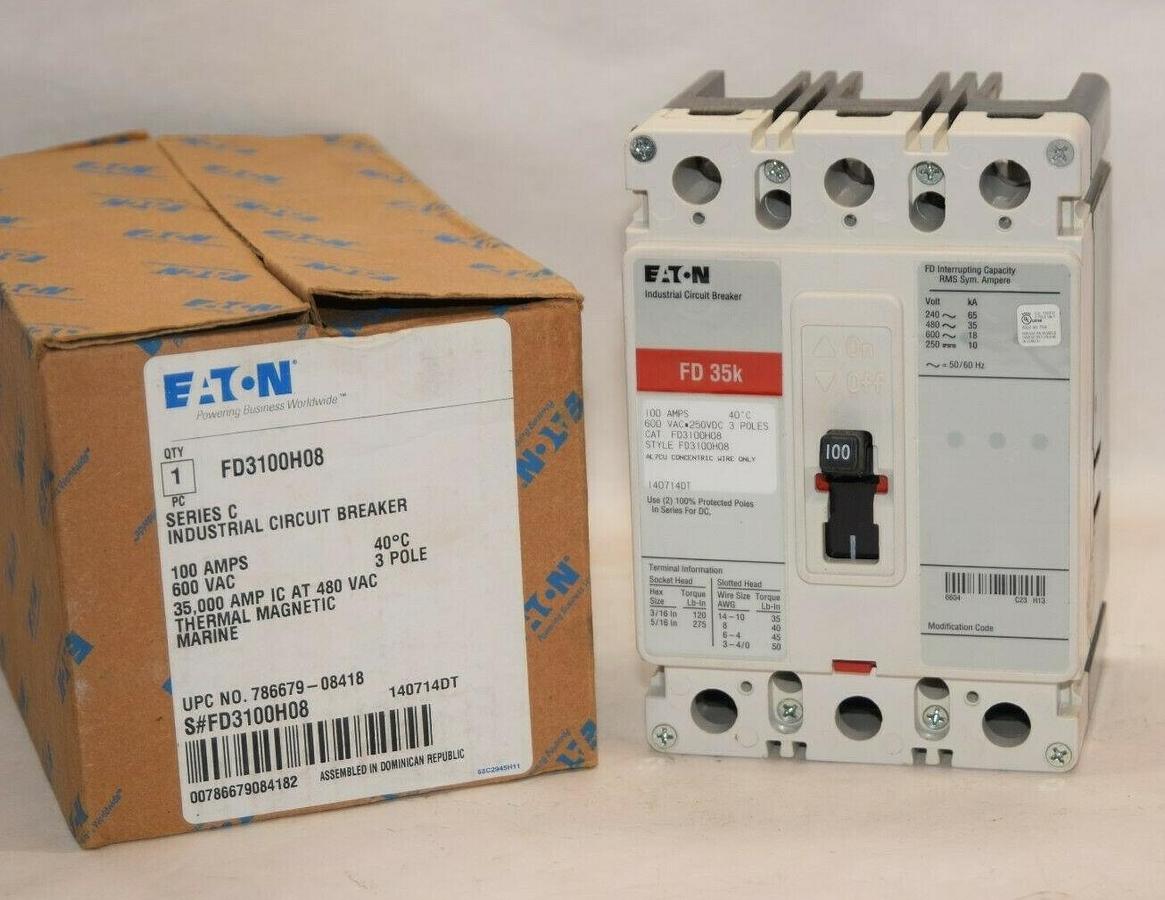 (NEW) EATON / CUTLER HAMMER FD35K FD3100H08 100A 3 Pole 600Vac Circuit Breaker