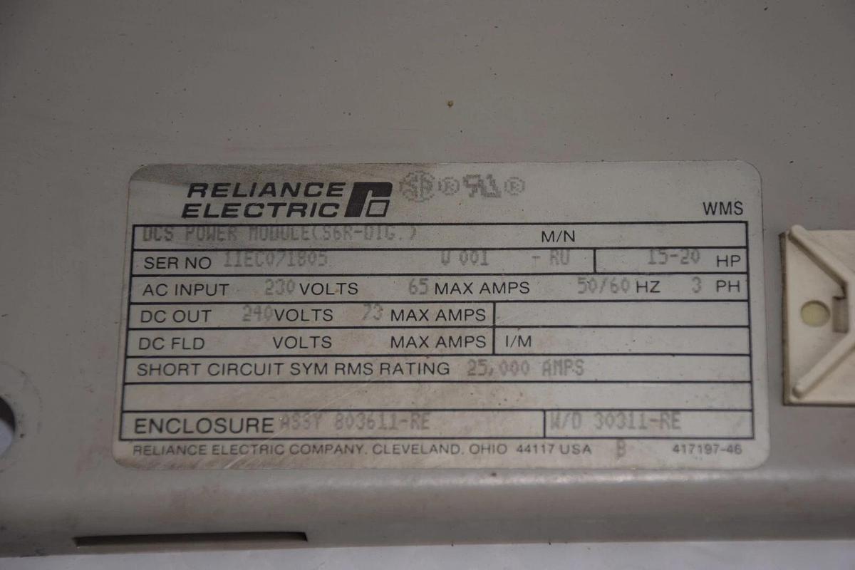 Used RELIANCE ELECTRIC DCS POWER MODULE (S6R-DIG) 803611-RE, 30311-RE, 73Amp 15-20HP