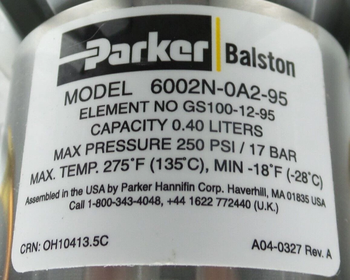 Parker Balston B03-0262 TRI-Carbon Scrubber with Balston 6002N-0A2-95 Filter