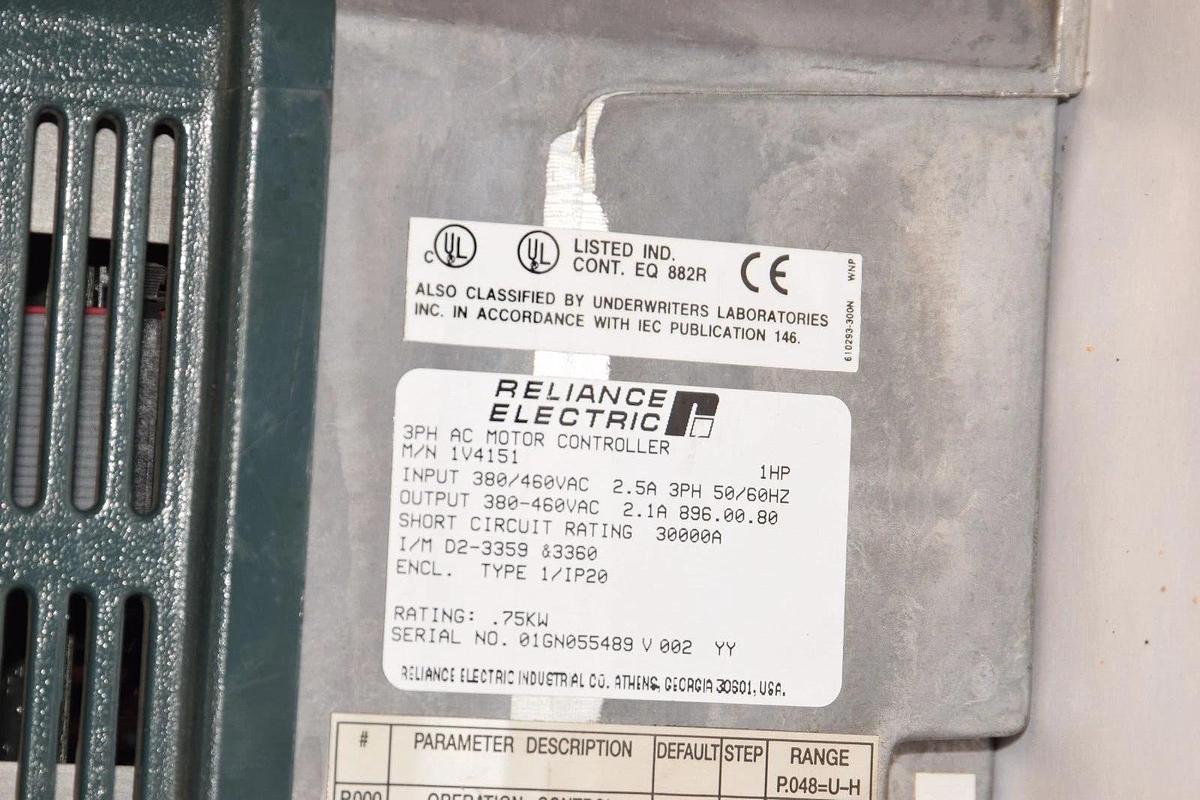 Used RELIANCE ELECTRIC GV3000 SE AC Drive 1V4151 1hp 1 hp .75kw 380/406v 3ph