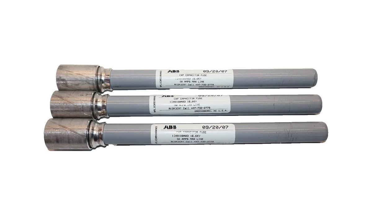 ABB 1C09100A03 16.6KV 50A Amp CXP Capacitor Fuse (New - Lot of 3)