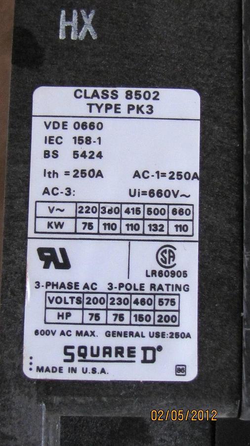 Used SQUARE D CONTACTOR 8502 PK1.11L 8502PK1.11L 8502PK111L SER A 110/120V COIL