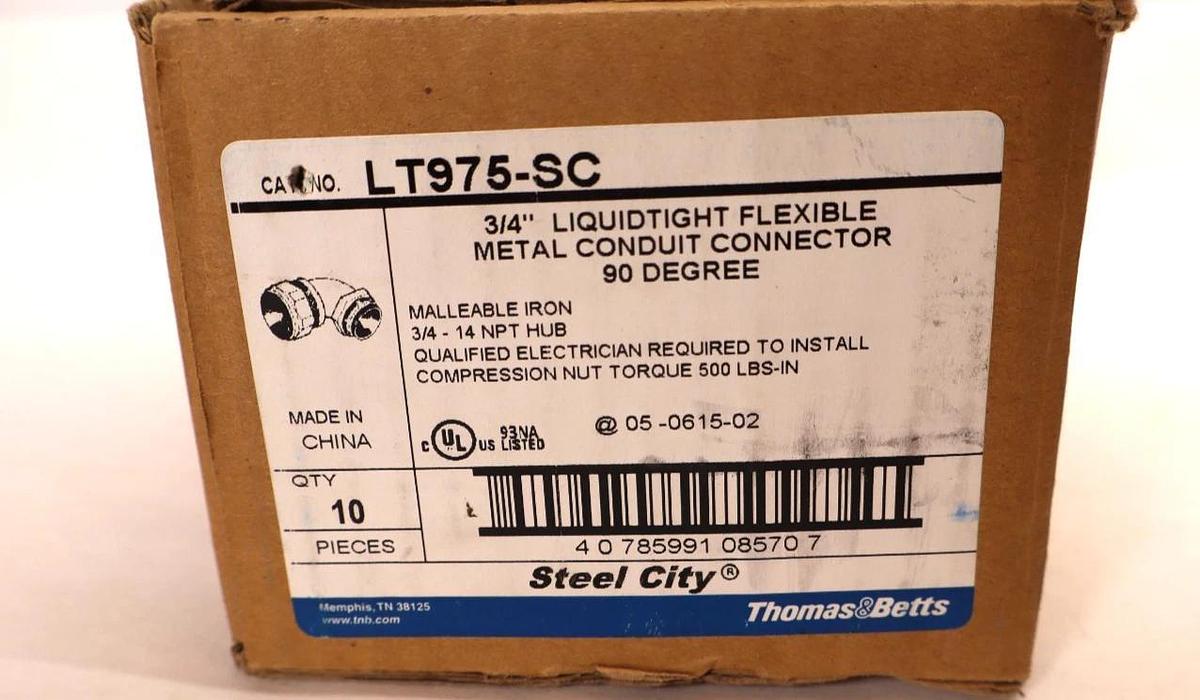 Thomas & Betts / Steel City LT975-SC 3/4" , 90° Connector (New - Lot of 2)