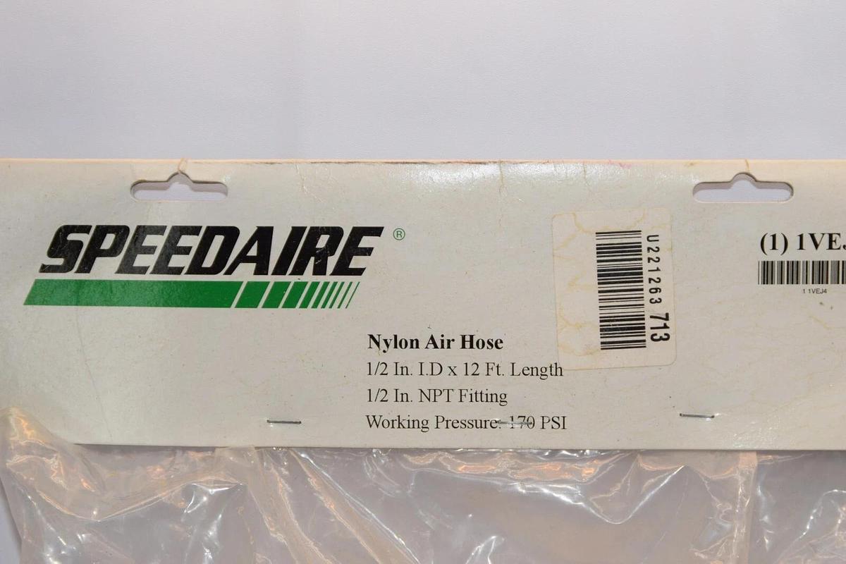 (NEW) SPEEDAIRE 1VEJ4 12' 1/2"NPT 170psi Nylon Air Hose