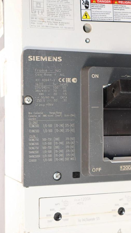 Used Siemens HNG Circuit Breaker HNX3B120 1200A 1200 Amp 600v 3p 3 pole Trip 525