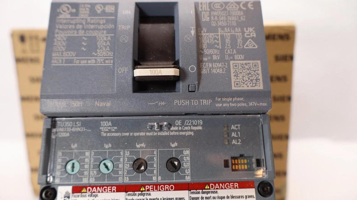 Siemens 3VA6 Circuit Breaker 3VA6110-6HN31-0AA0 100A 100 Amp ETU350LSI Trip *NEW