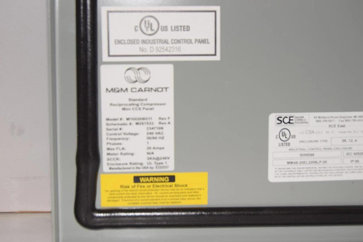 Used M&M Refrigeration Reciprocating Compressor ControlPanel M100408G11 Missing Board