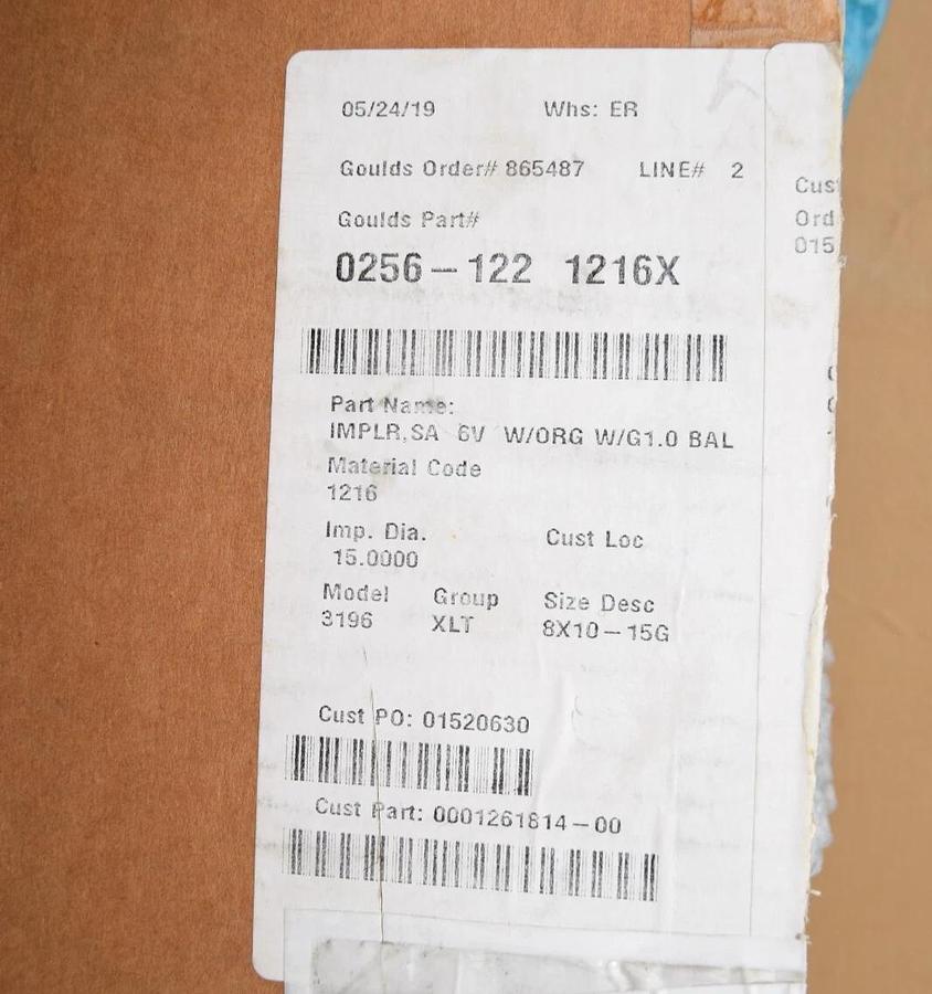 Goulds Pumps 15" Impeller 0256-122 1216X 0256-122-1216X 3196 XLT 8x10-15G (NEW)