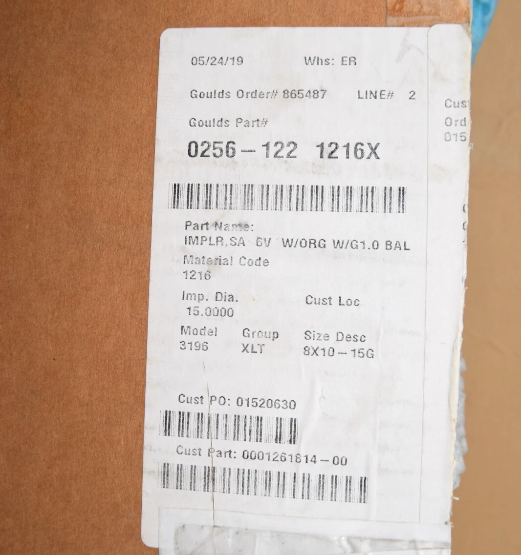 Goulds Pumps 15" Impeller 0256-122 1216X 0256-122-1216X 3196 XLT 8x10-15G (NEW)