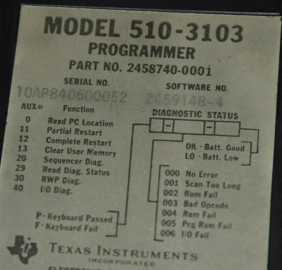 Used TEXAS INSTRUMENT 510-3103 2458740-0001 Model 510 Handheld Programmer