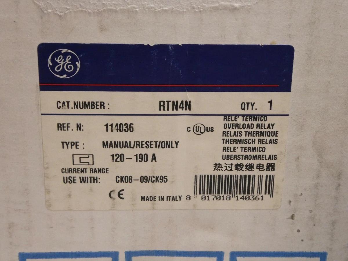 (New) GE General Electric RTN4N 120-190 Amp Overload Relay 114036