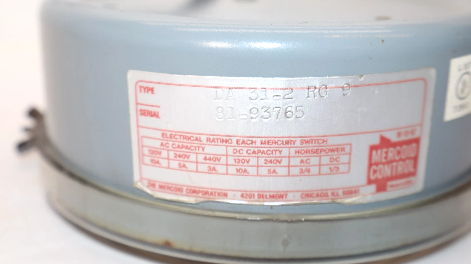 Used Mercoid Control DA 31-2 RG9 10-300psig 120-240V 1/4" Pressure Switch