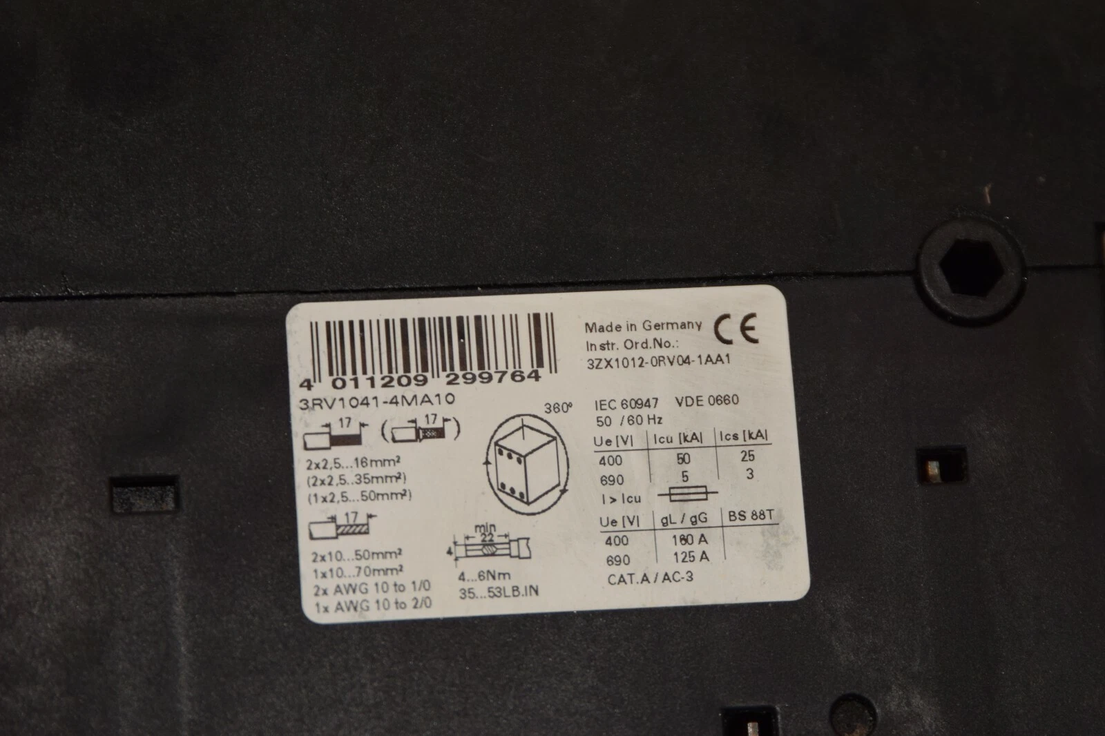 Used SIEMENS 3RV1041-4MA10 3RV10414MA10 80-100A Manual Motor Starter