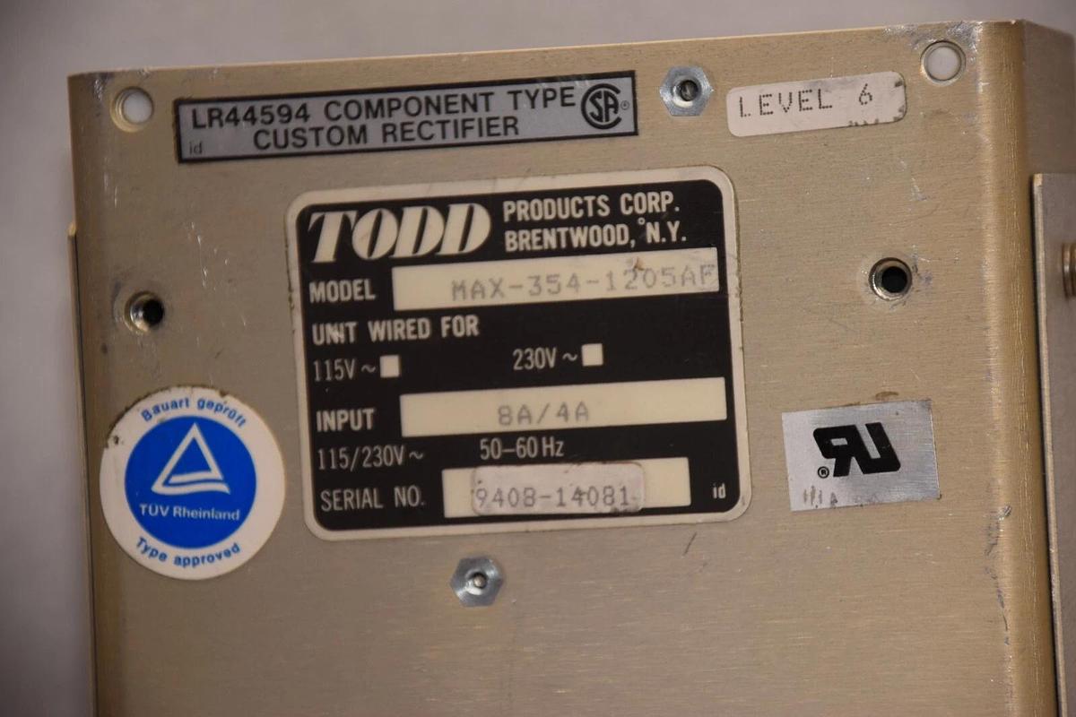Used Todd Power Supply MAX-354-1205AF MAX3541205AF 115v or 230v 8A/4A
