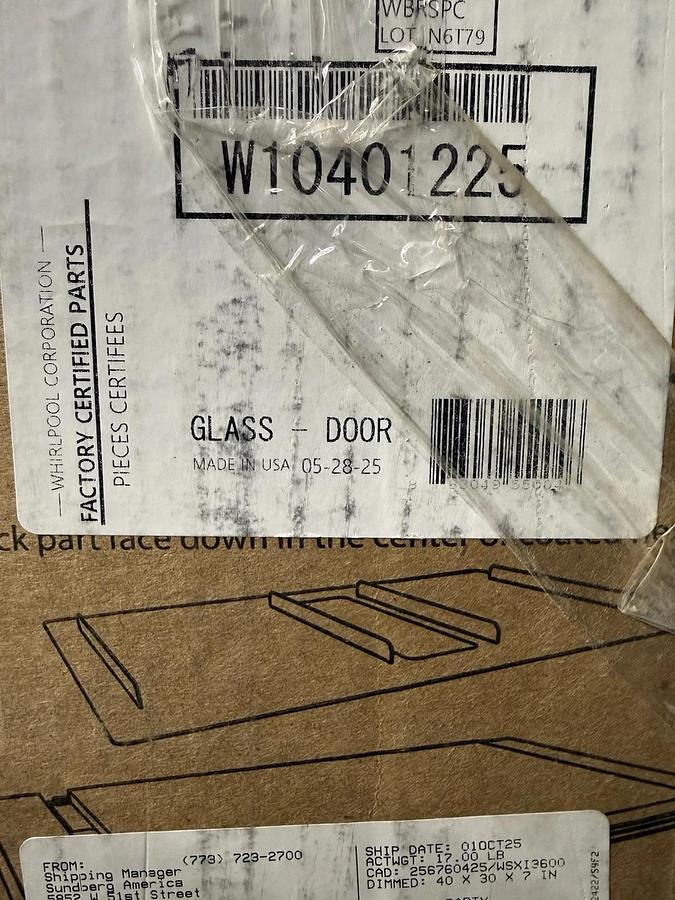 Used Whirlpool OEM, W10401225 Outer Oven Door Glass 4452257 4452316 and Kenmore (New)
