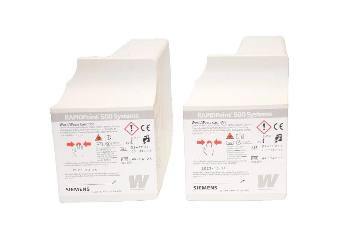 (NEW -Lot of 2) SIEMENS 11561590 Wash/Waste Cartridge For Rapidpoint 500 Systems