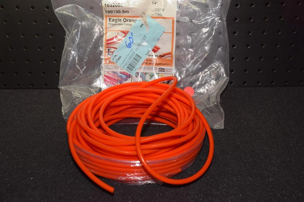 (APPROX. 60') EAGLE ORANGE 85 1032008 100'/30.5m 1/4" POLYURETHANE BELTING NEW