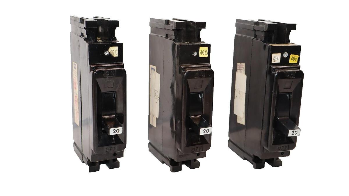 Used United Lab 20A Circuit Breaker 20 Amp 1 Pole NE 113020 NE113020 (Lot of 3)