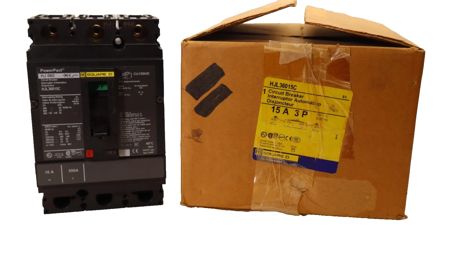 Square D PowerPact Breaker HJL36015C HJ060 15A 15 Amp 3P Circuit Breaker (New)