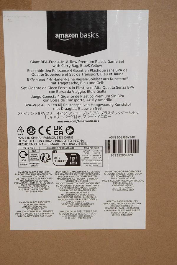 Used (NEW) AMAZON BASICS Giant 4-In-A-Row Plastic Game Set With Carry Bag