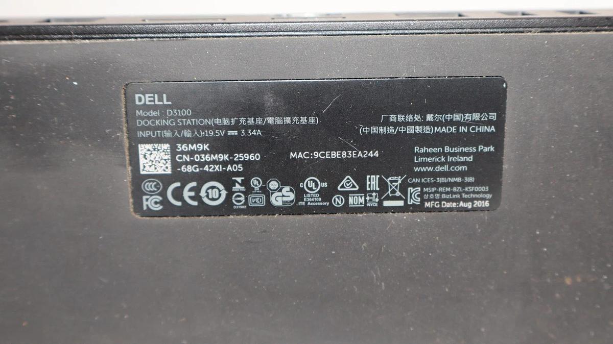 Used Dell D3100 4k DisplayLink Plug and Display Docking Station *No Power Cord*