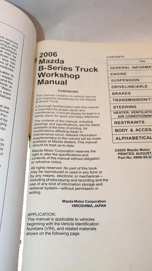 Used Mazda Workshop Manual 2006 B-Series Truck