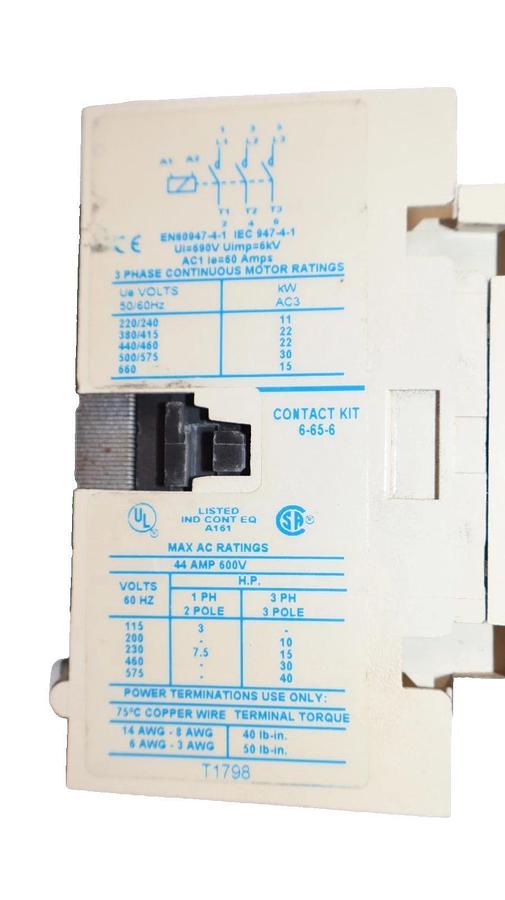 Cutler-Hammer Eaton Contactor CE15HN3 600V 60A 44 Amp 120v Coil 9-2703-1