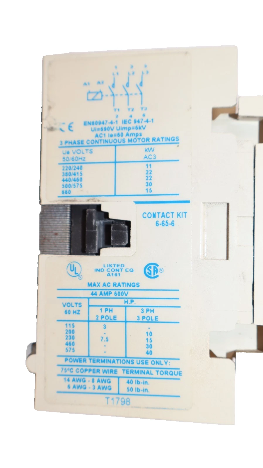 Cutler-Hammer Eaton Contactor CE15HN3 600V 60A 44 Amp 120v Coil 9-2703-1
