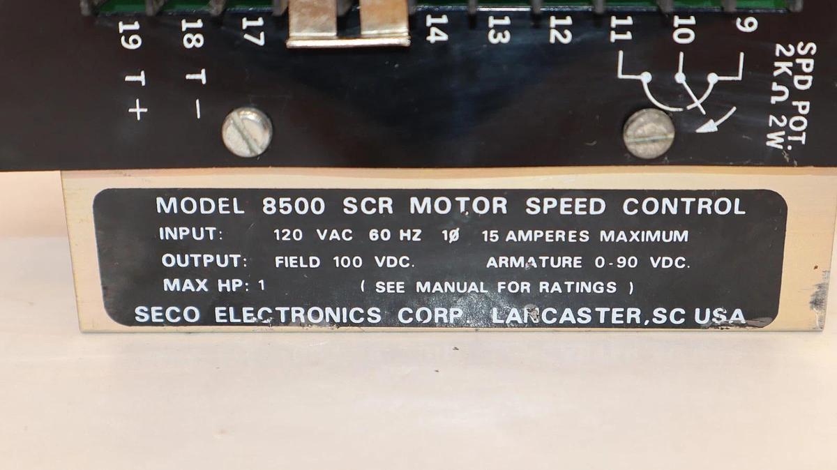 Used Seco Electroncis 8500 120Vac 60Hz 15Amp SCR Motor Speed Control