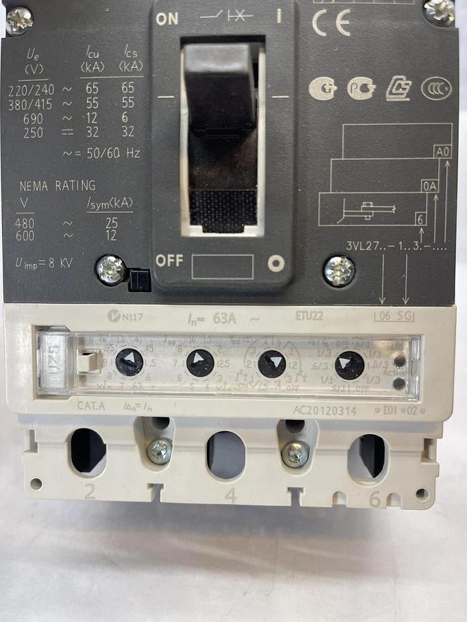 Siemens 3VL2706-1SG36-0AA0 Z, 63 amp, 3VL2706-1SG36-0AA0-Z Breaker, Open Box NEW