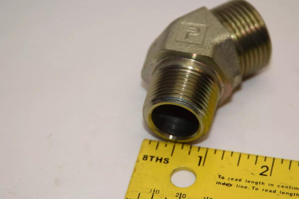 Used (2) NEW PARKER HYD FITTING ADAPTER 45 Deg O-ring face Seal Lok 3/4" npt - o ring