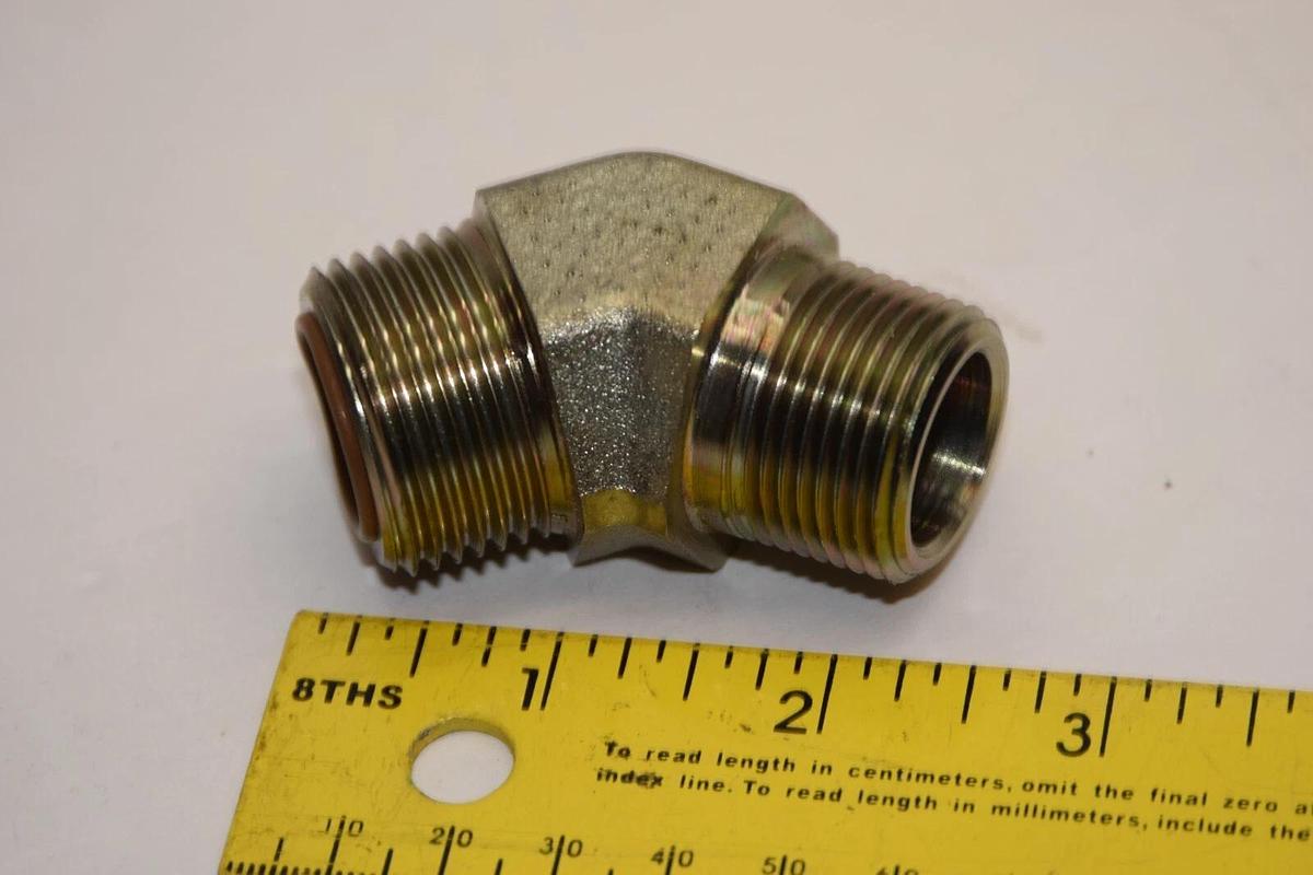 Used (2) NEW PARKER HYD FITTING ADAPTER 45 Deg O-ring face Seal Lok 3/4" npt - o ring
