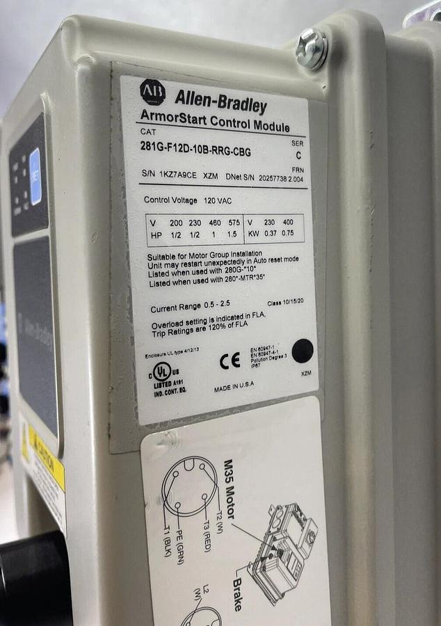Used ALLEN BRADLEY 280G-FN-10-RG Ser. C Base 281G-F12D-10B-RRG-CBG Armostart Control