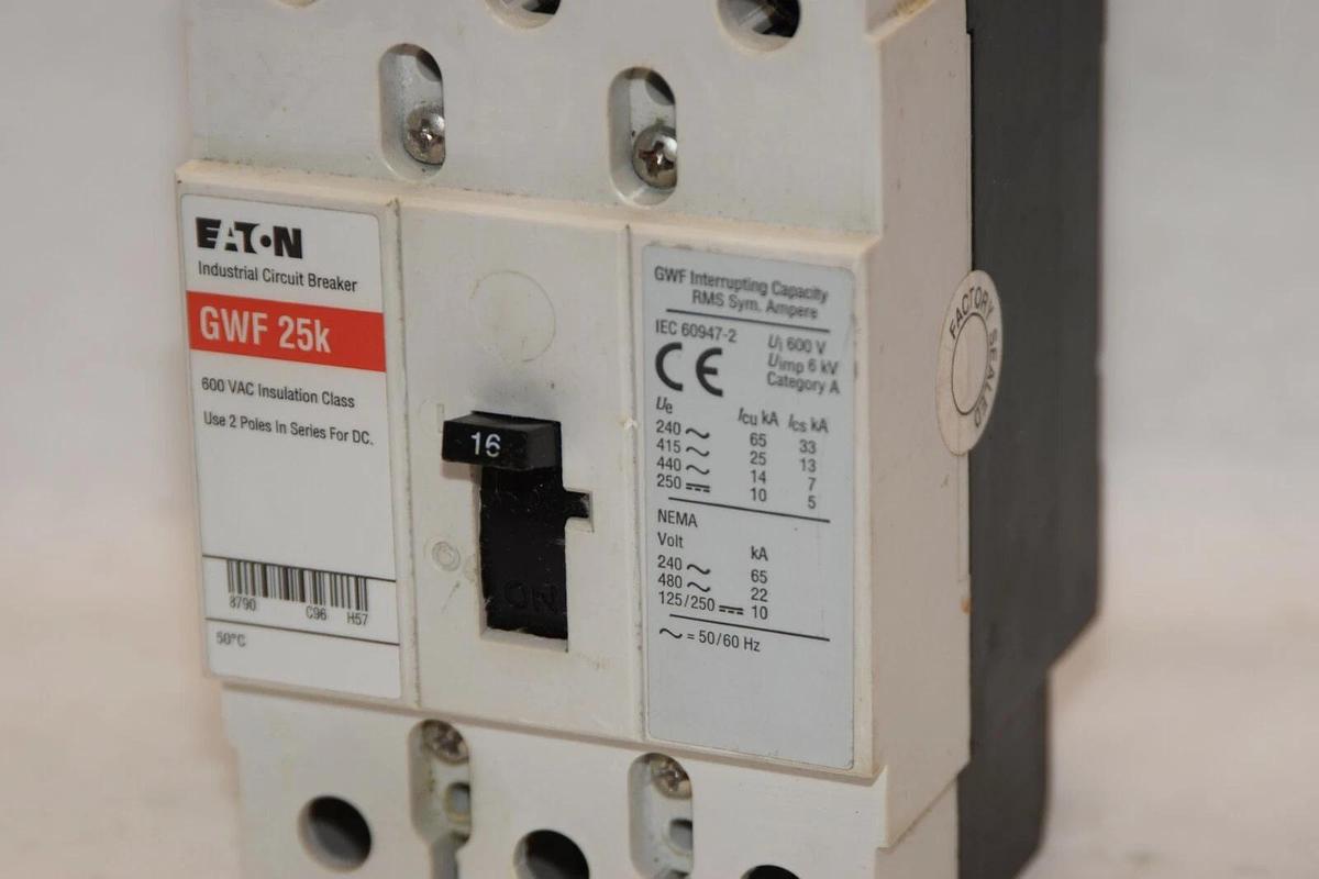 Used EATON GWF 25K GWF25K 16A 16 Amp 16 A 600Vac 3 Pole Circuit Breaker