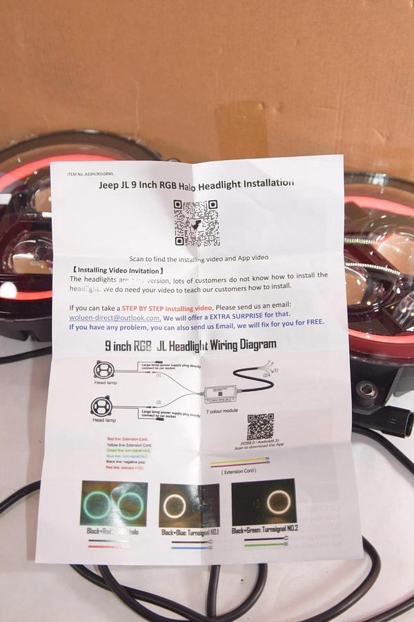Used WOLUEN 9" RGB Halo LED Headlights A10HL901GBWL  2018 2023 Wrangler JL Headlight