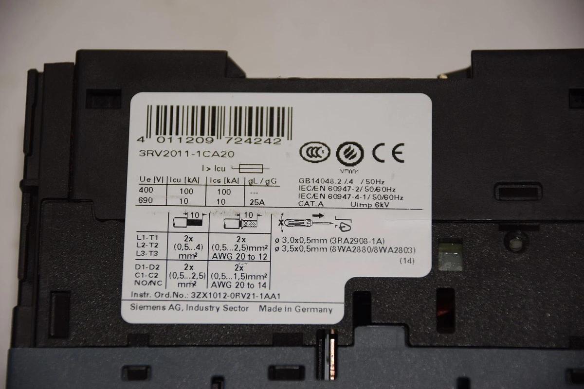 Used SIEMENS 3RV2011-1CA20 1,8-2,5A MOTOR PROTECTION CIRCUIT BREAKER