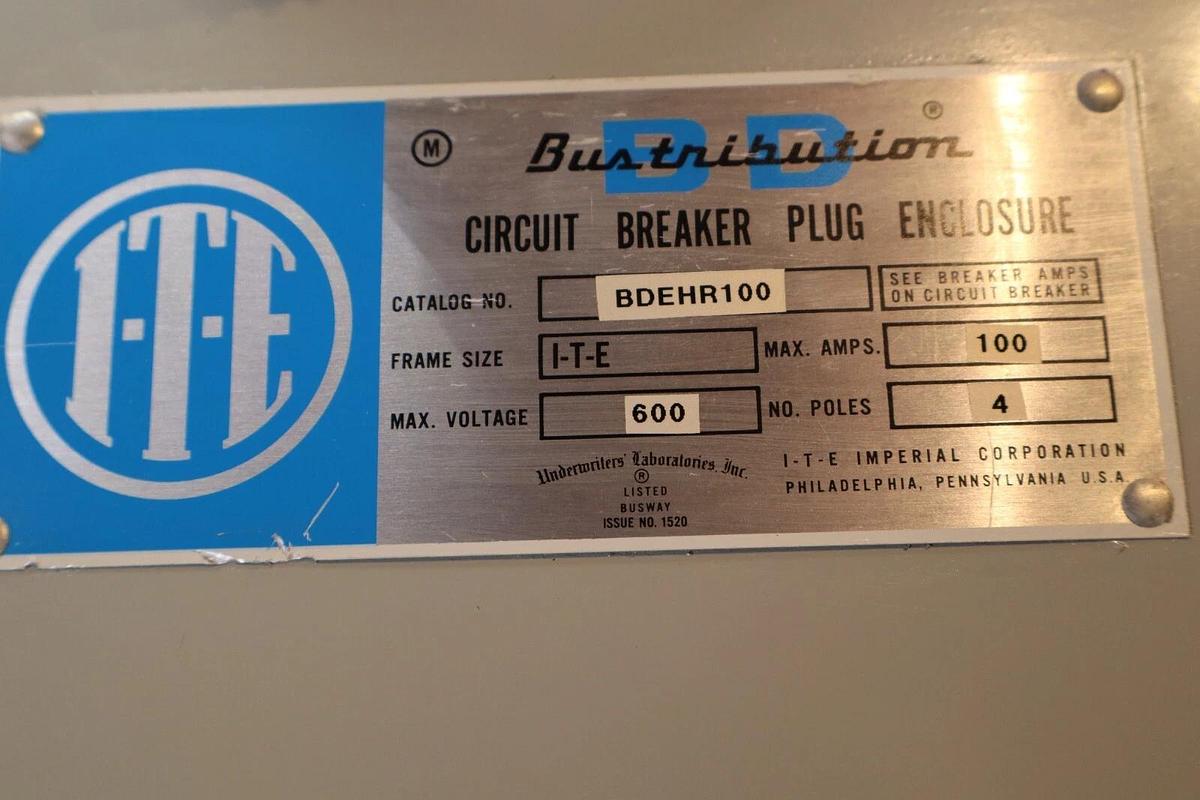 Siemens ITE 100A Busway Plug Plug-In BDEHR100 BDEH4060UR 3ph 4W 600v *REFURB*