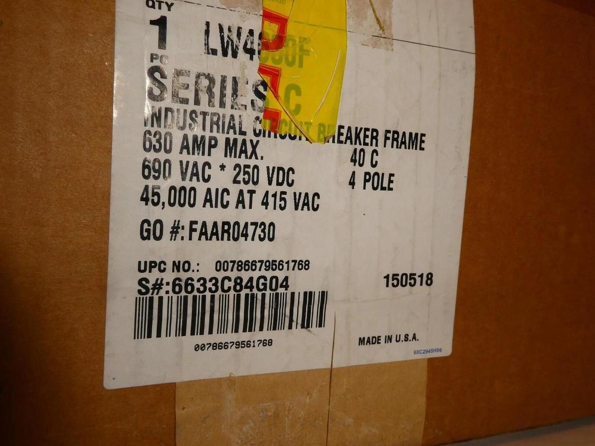 (New) Cutler Hammer EATON Breaker LW4630F  LW 45k 4P 630 amp max 690vac 250Vdc