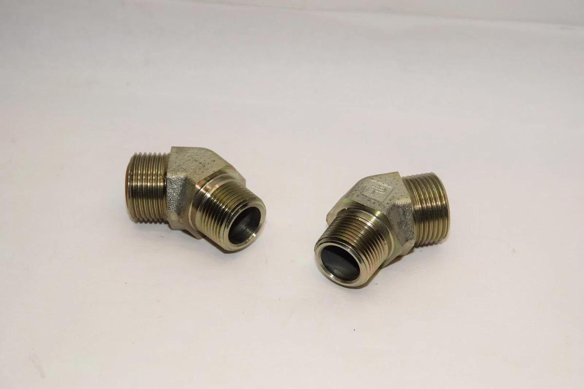 Used (2) NEW PARKER HYD FITTING ADAPTER 45 Deg O-ring face Seal Lok 3/4" npt - o ring