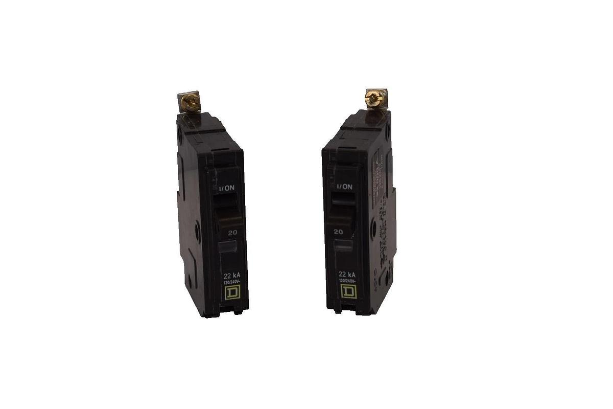 Used Square D 20A Circuit Breaker QOB120VH 20 Amp 1P 240V 22KA (Lot of 2)