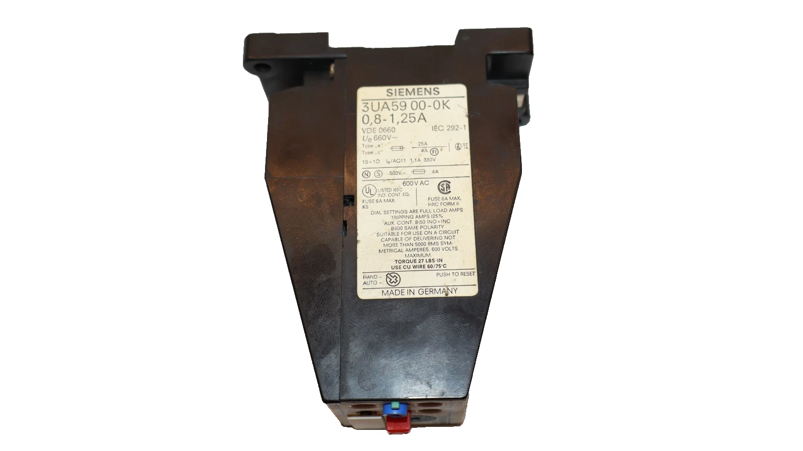 Used Siemens 3UA5900-0K 3UA59 00-0K 3UA59000K 0,8-1,25 A Overload Relay