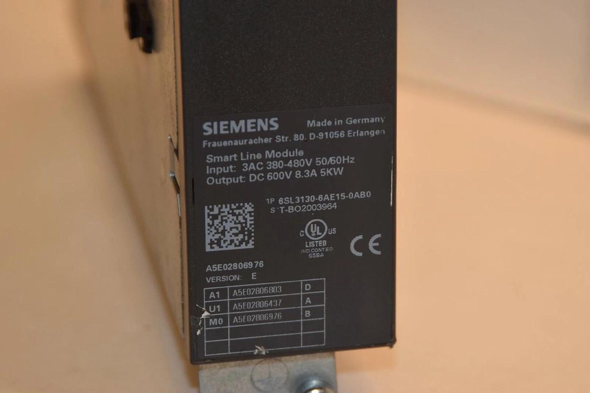 Used Siemens 6SL3130-6AE15-0AB0 Sinamics Ver. E Smart Line Module 8.3A 480V 50/60hz