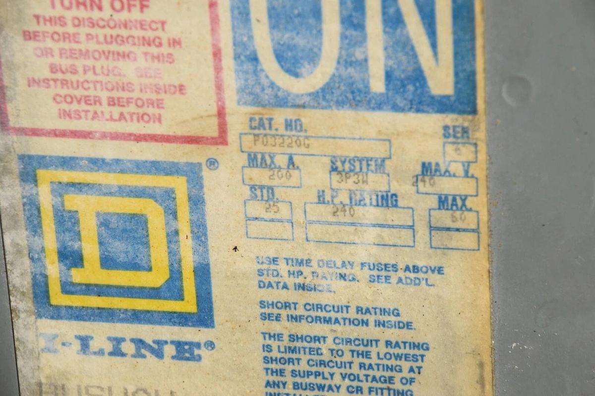 Used SQUARE D I-Line Fusible Busway Switch PQ3220G 200A 200 Amp Ser 6 3P 3P3W  240v