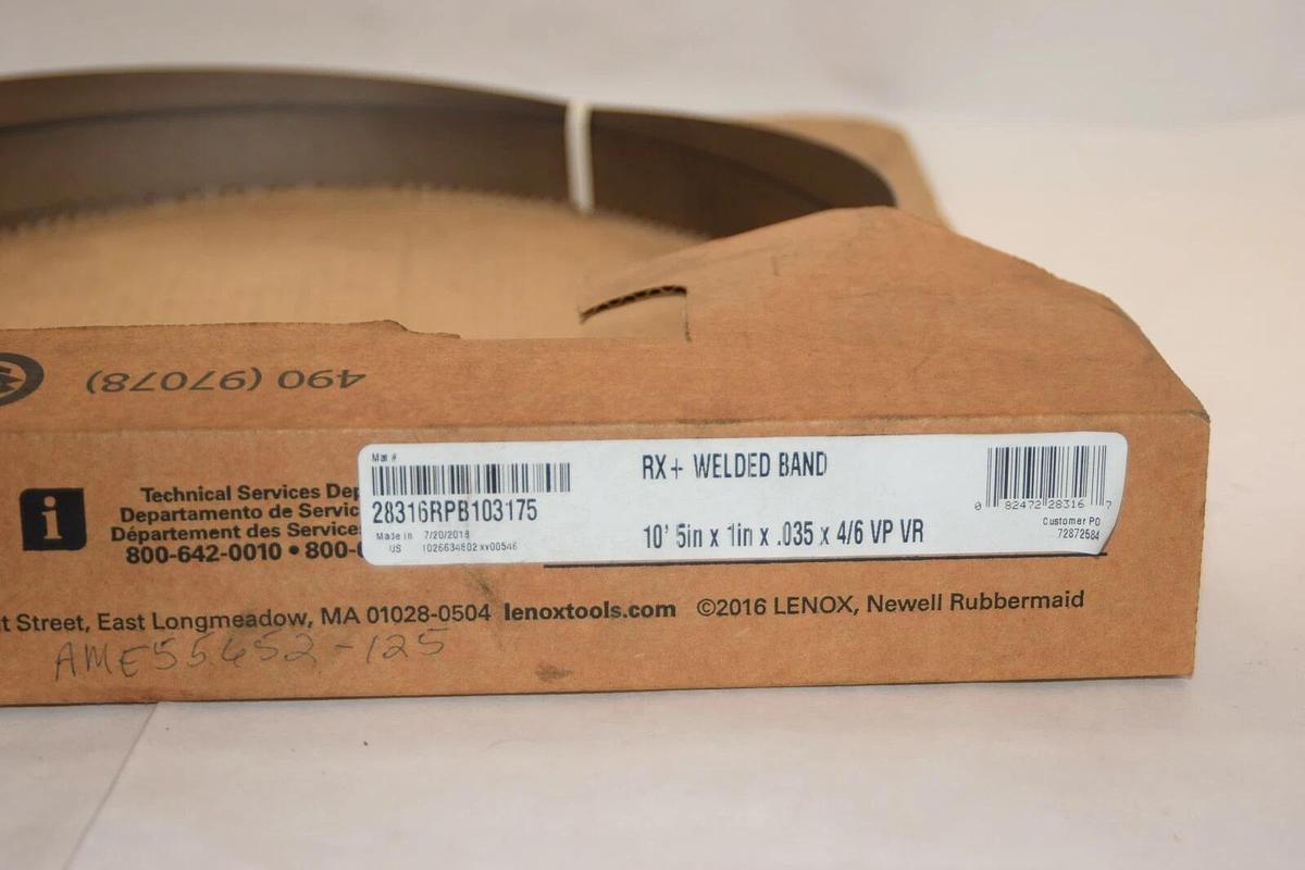 (NEW) LENOX 28316RPB103175 RX +Welded Band Saw Blade 10' 5"x1"x0.35x4/6 VPVR