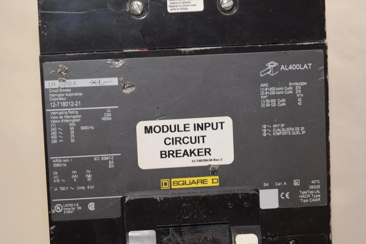 Used Square D 12-718012-21 3-Pole 350A 350 Amp A 600V Circuit Breaker LH 350A LH350A