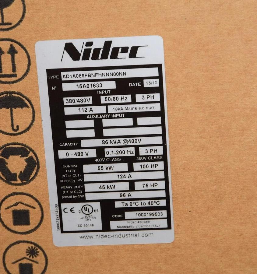Nidec Inverter Drive AD1A086FBNFHNNN00NN AD1A086FBNFHN 380/480v 75 100hp 3ph NEW